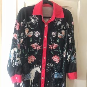 Floral black button down shirt